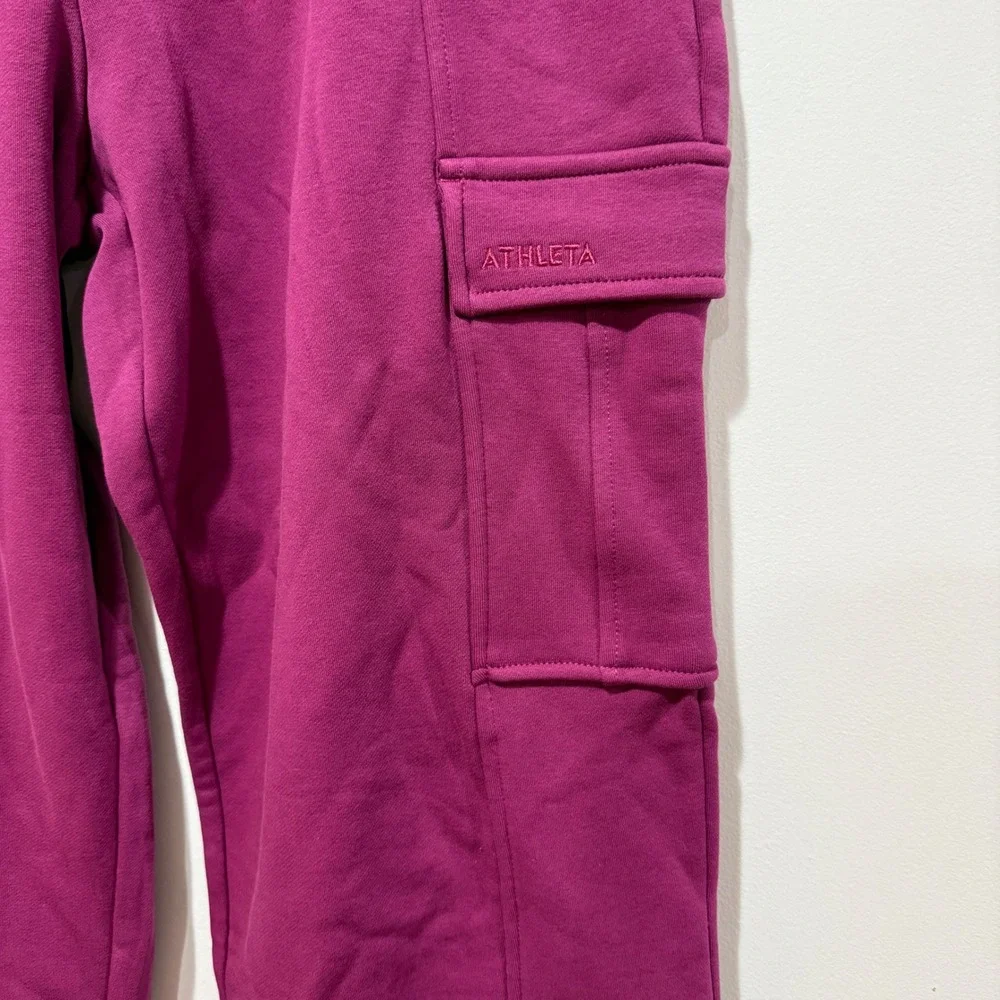 NWT Athleta Heavyweight Terry Cargo Jogger Pants L Magenta Wildberry Cargo Casua